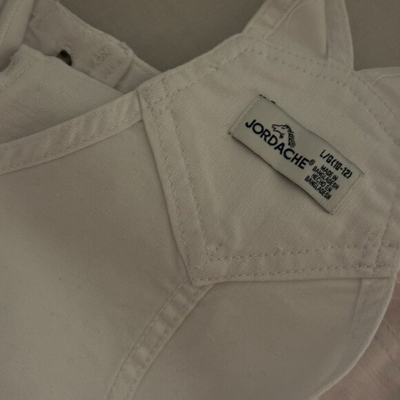 EUC White Denim Overall Dress – Distressed Hem, Adjustable Straps Sz L (10/12) - Picture 2 of 8